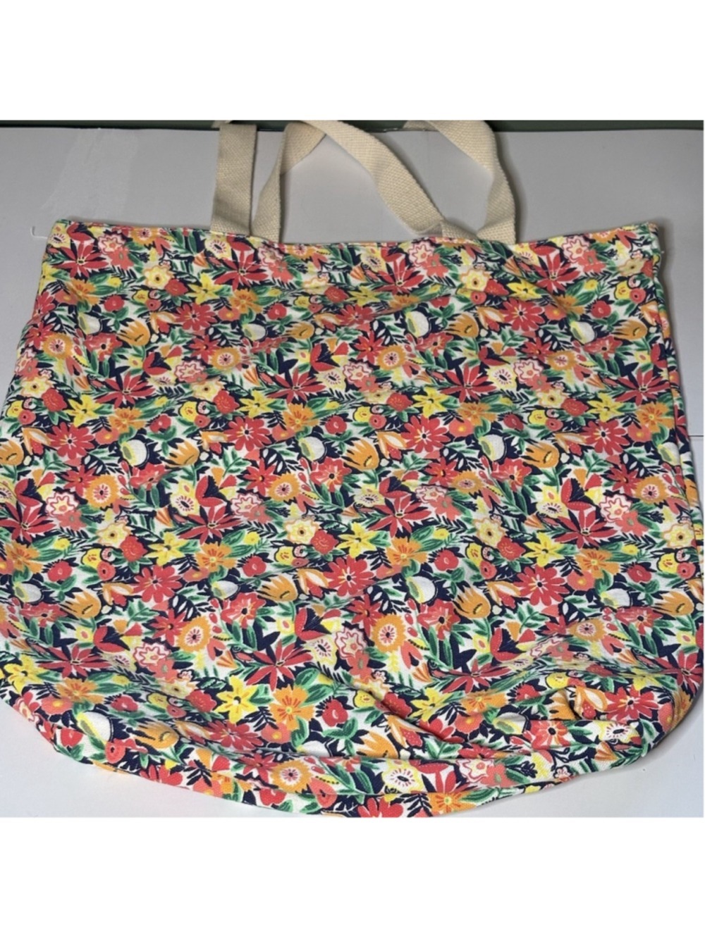 Old Navy Canvas Floral Tote Bag Cottagecore Boho Summer Flower Shopper Market